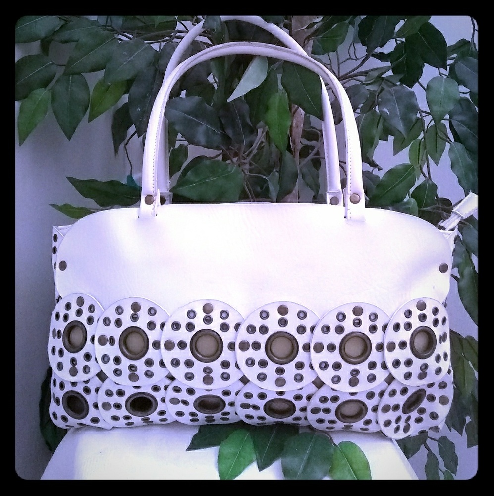 White leather handbag